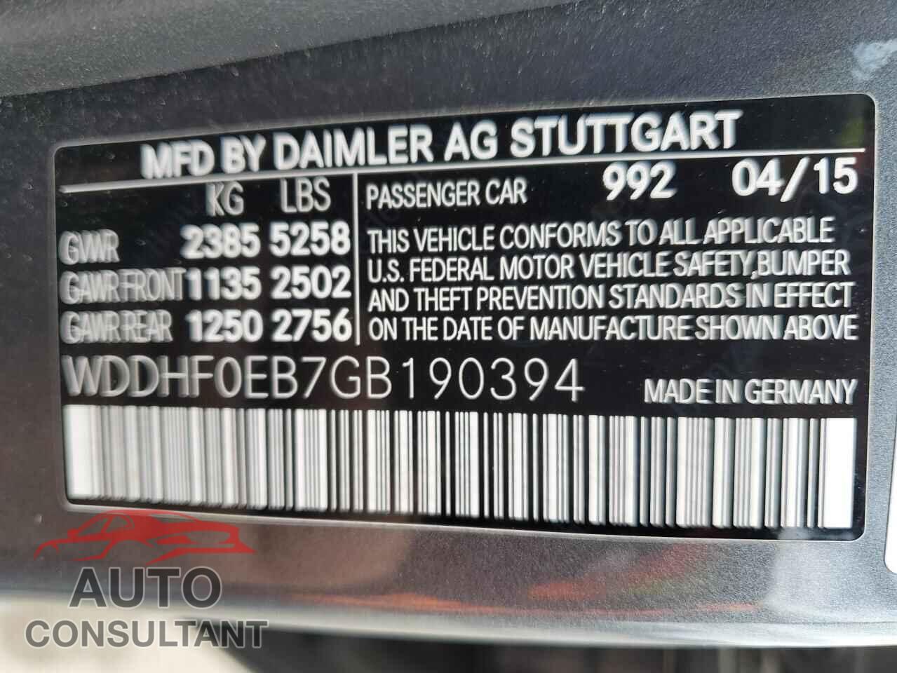 MERCEDES-BENZ E-CLASS 2016 - WDDHF0EB7GB190394