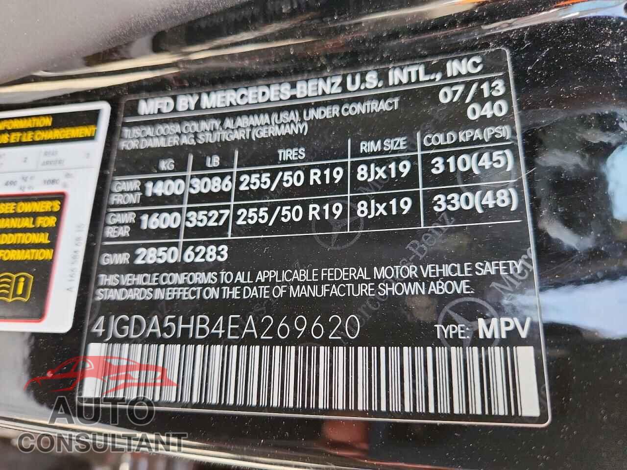 MERCEDES-BENZ M-CLASS 2014 - 4JGDA5HB4EA269620