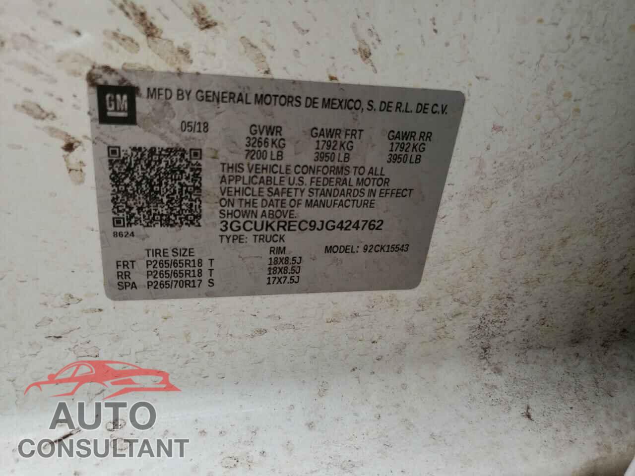 CHEVROLET SILVERADO 2018 - 3GCUKREC9JG424762
