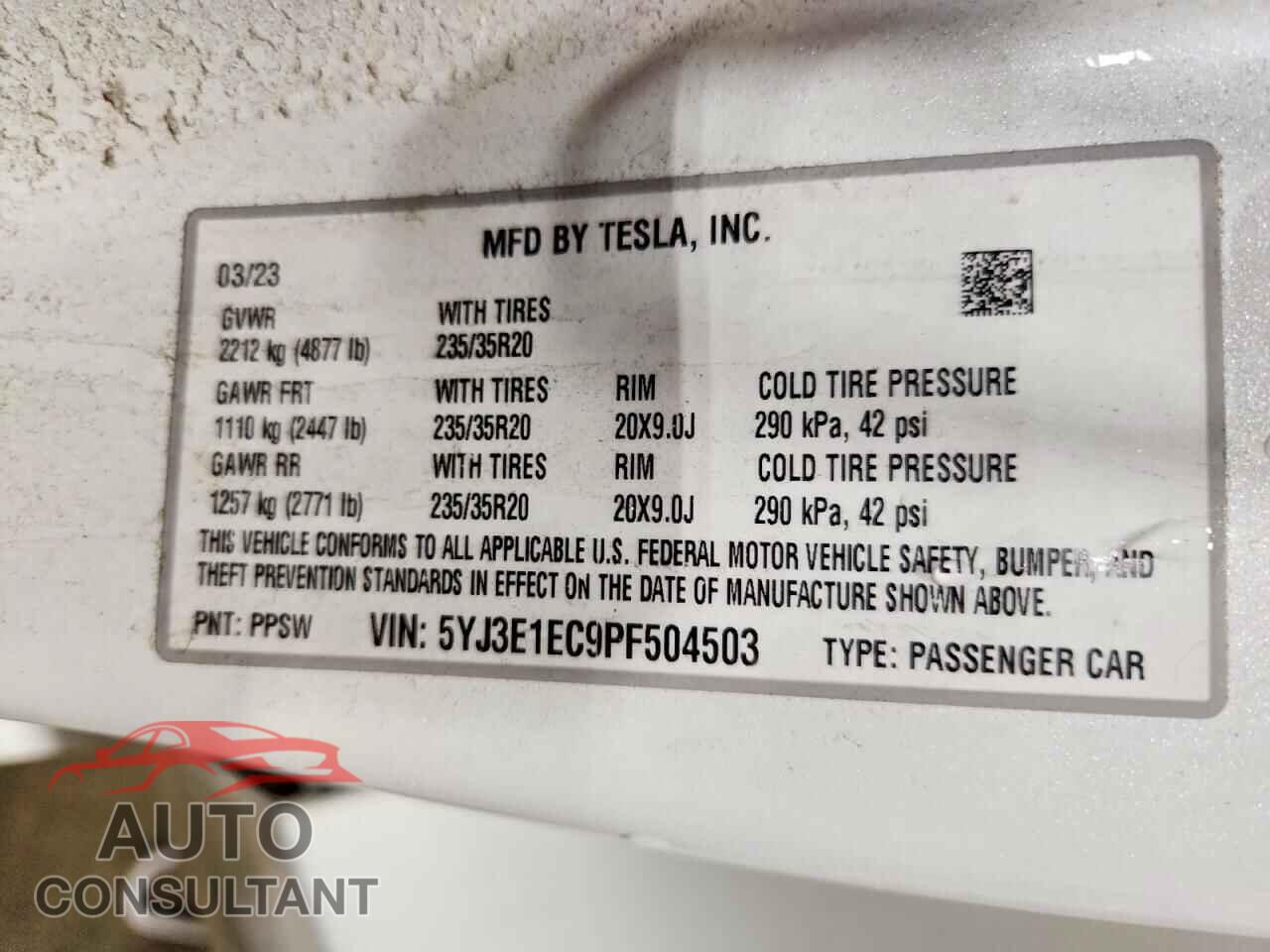 TESLA MODEL 3 2023 - 5YJ3E1EC9PF504503