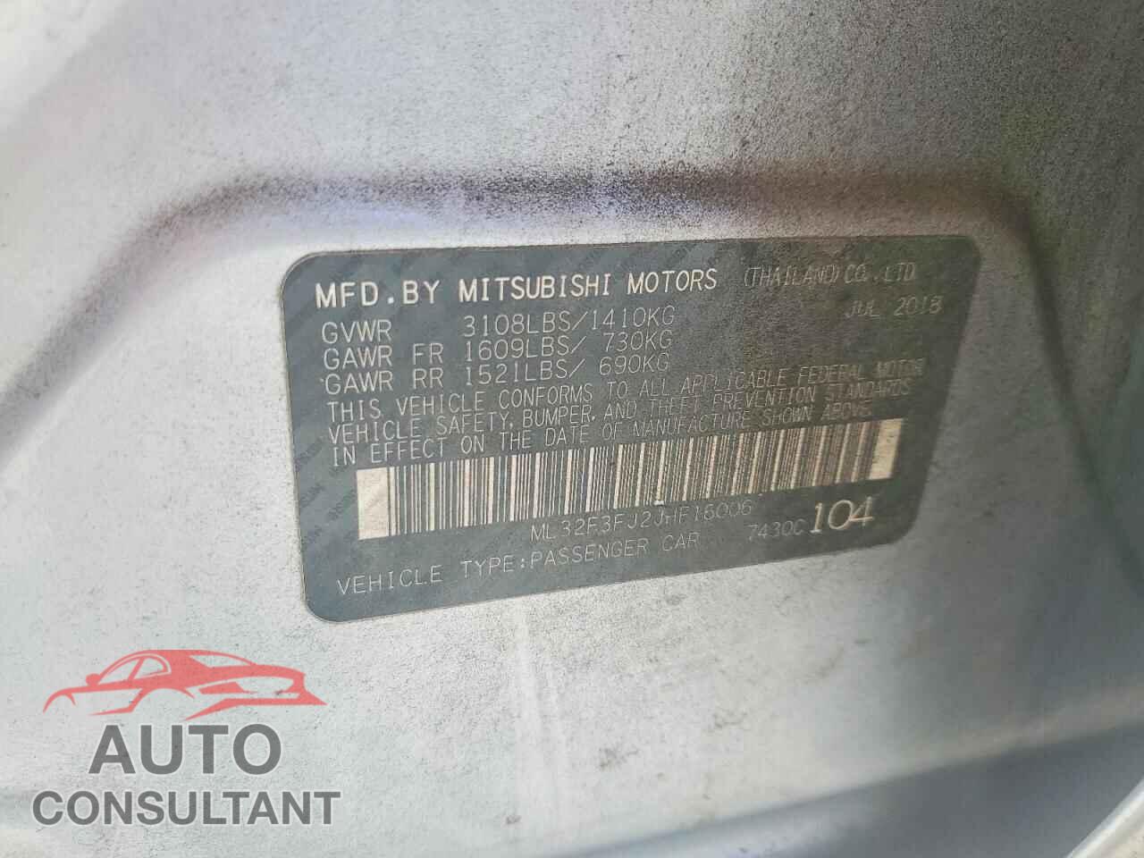 MITSUBISHI MIRAGE 2018 - ML32F3FJ2JHF16006