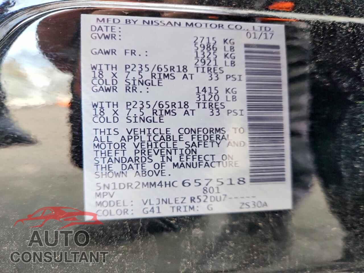 NISSAN PATHFINDER 2017 - 5N1DR2MM4HC657518
