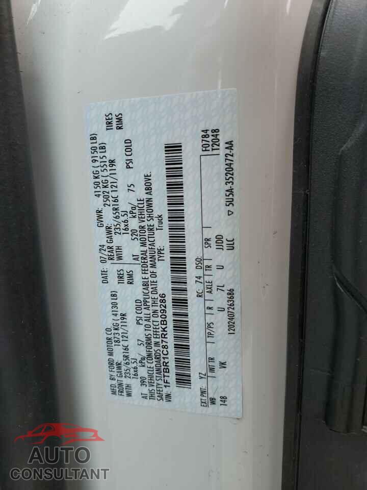 FORD TRANSIT 2024 - 1FTBR1C87RKB09286