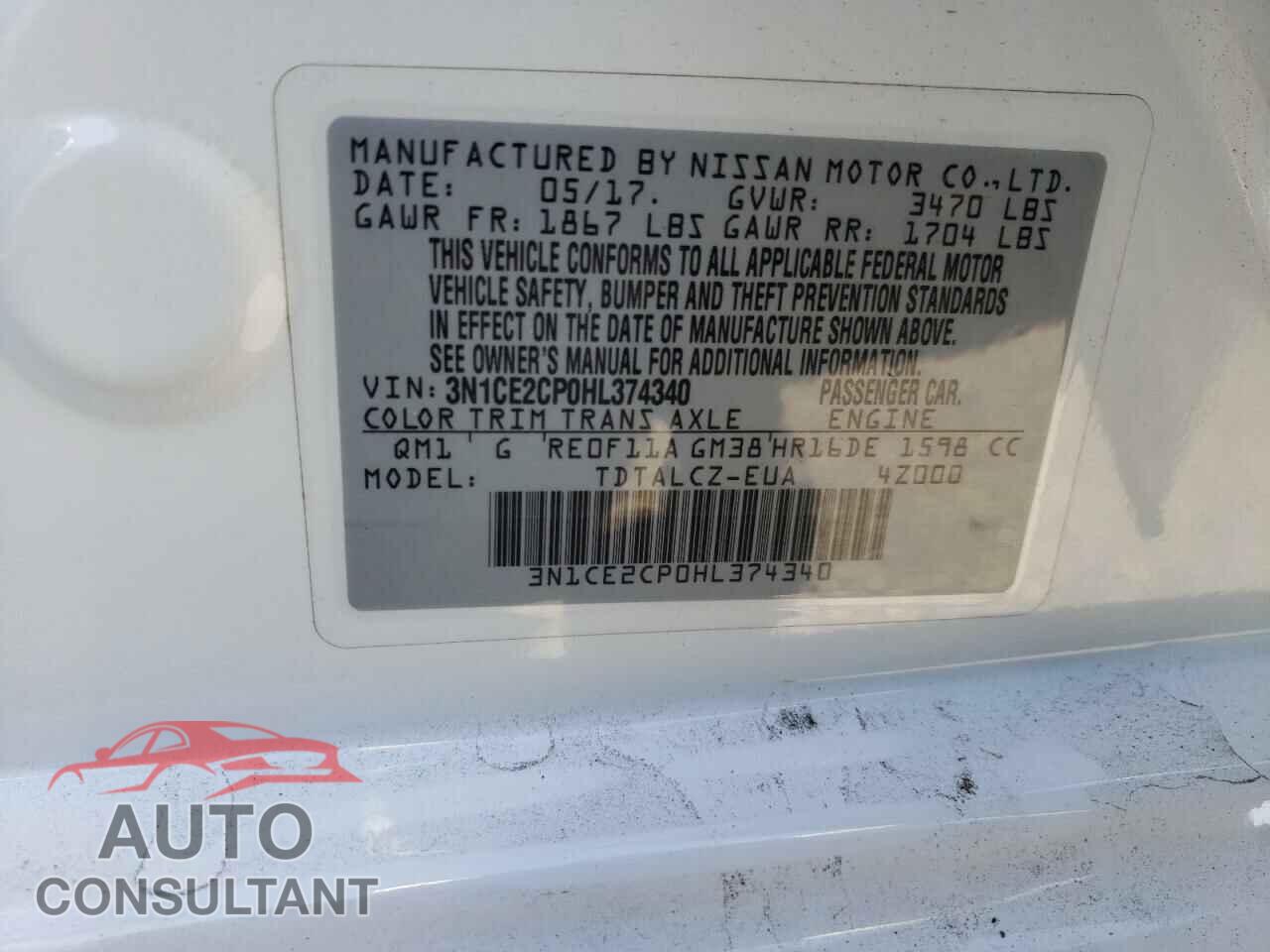 NISSAN VERSA 2017 - 3N1CE2CP0HL374340