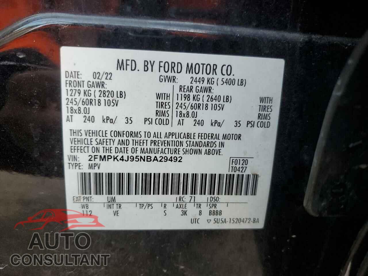 FORD EDGE 2022 - 2FMPK4J95NBA29492