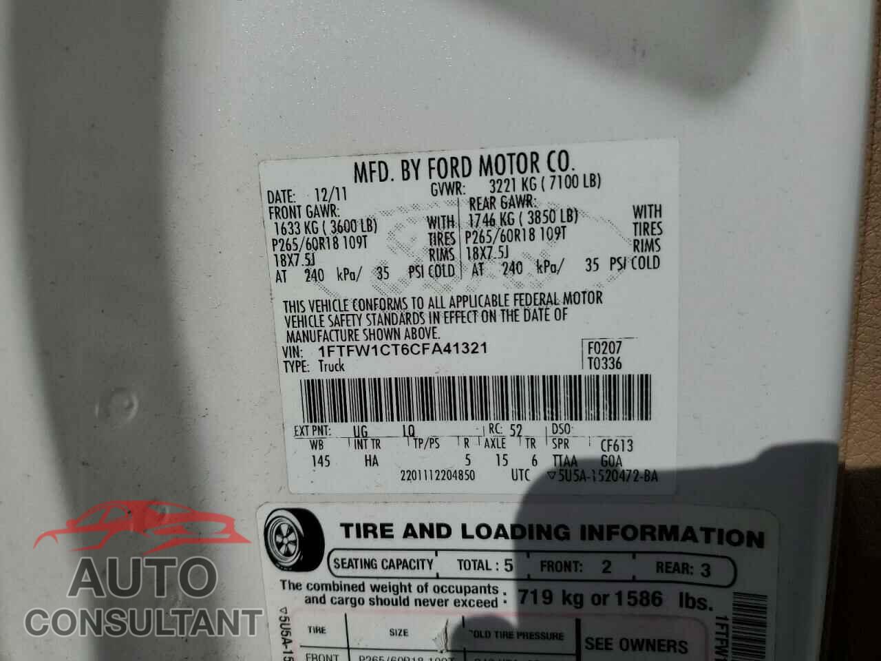 FORD F-150 2012 - 1FTFW1CT6CFA41321