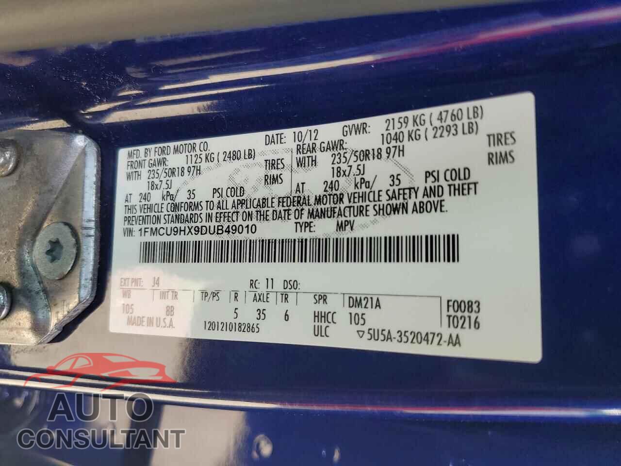 FORD ESCAPE 2013 - 1FMCU9HX9DUB49010