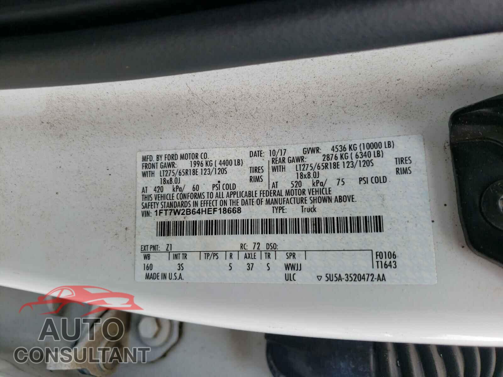 FORD F250 2017 - 1FT7W2B64HEF18668