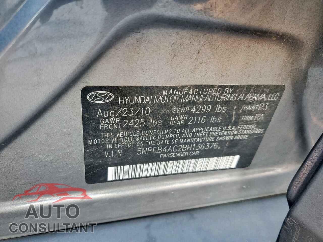 HYUNDAI SONATA 2011 - 5NPEB4AC2BH136376