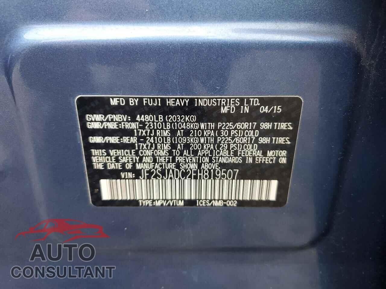 SUBARU FORESTER 2015 - JF2SJADC2FH819507
