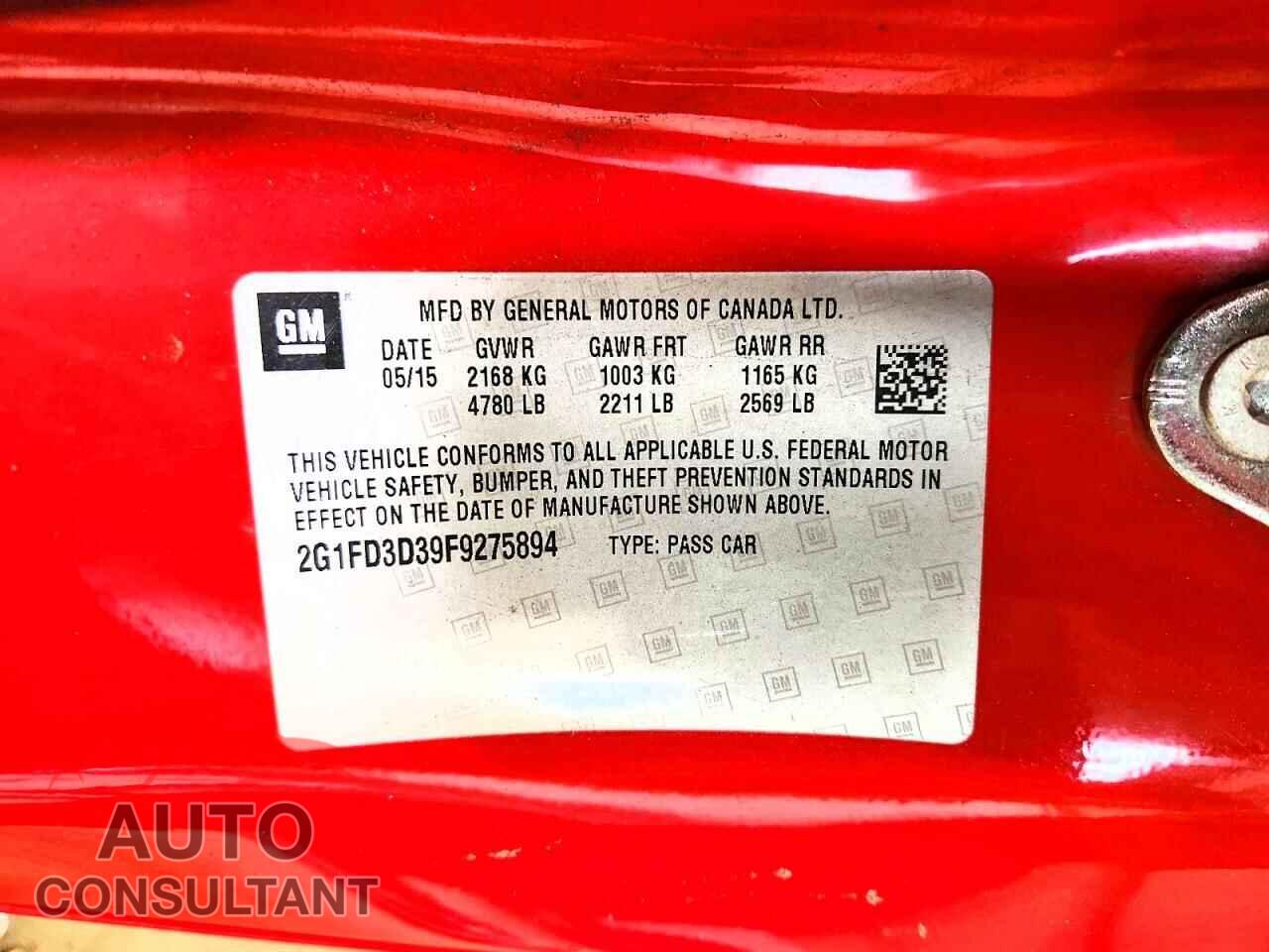 CHEVROLET CAMARO 2015 - 2G1FD3D39F9275894