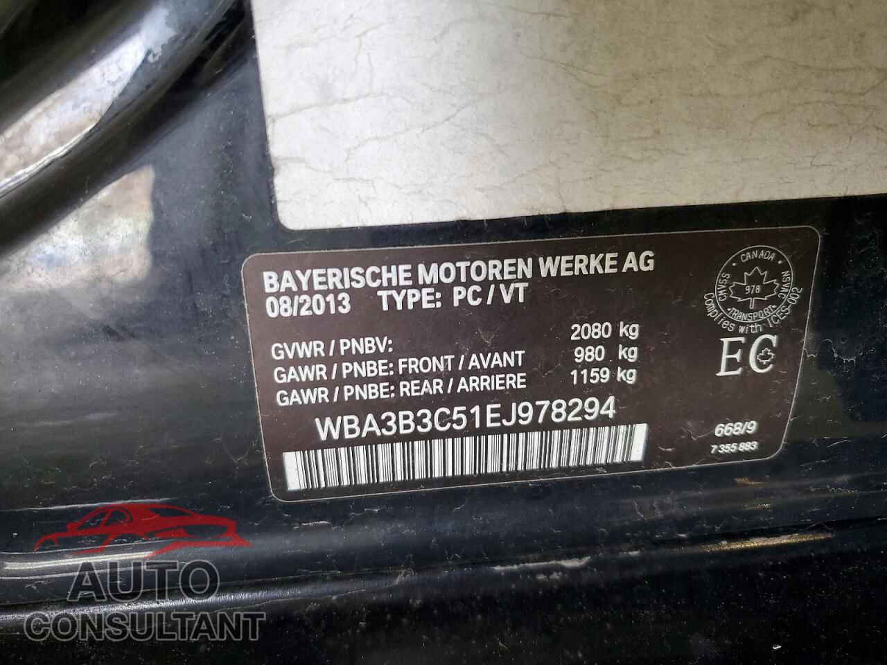 BMW 3 SERIES 2014 - WBA3B3C51EJ978294