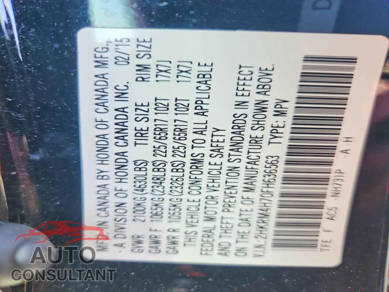 HONDA CRV 2015 - 2HKRM4H70FH636563