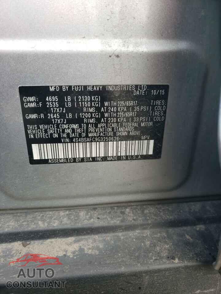 SUBARU OUTBACK 2016 - 4S4BSAFC9G3250626