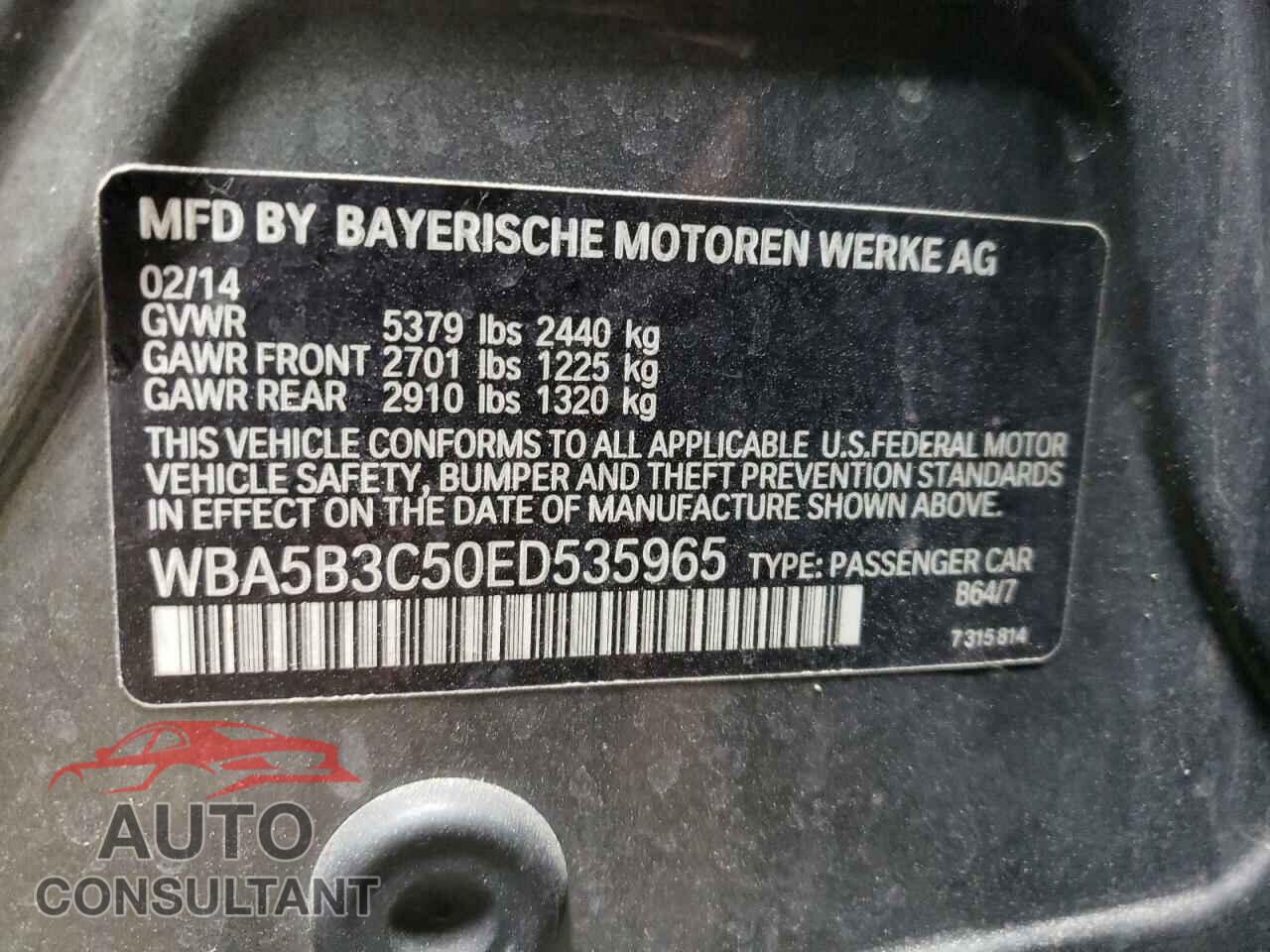 BMW 5 SERIES 2014 - WBA5B3C50ED535965