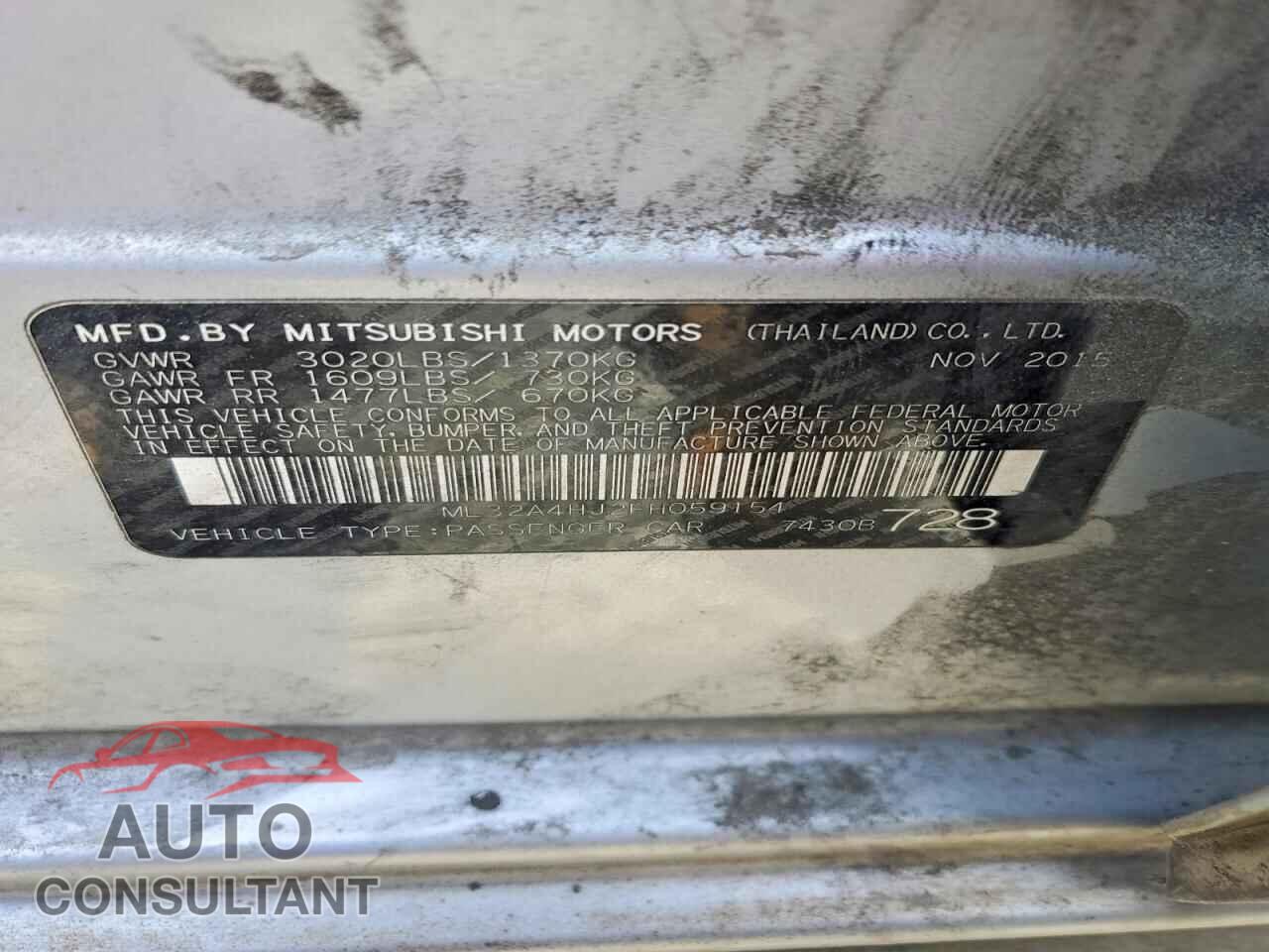 MITSUBISHI MIRAGE 2015 - ML32A4HJ2FH059154