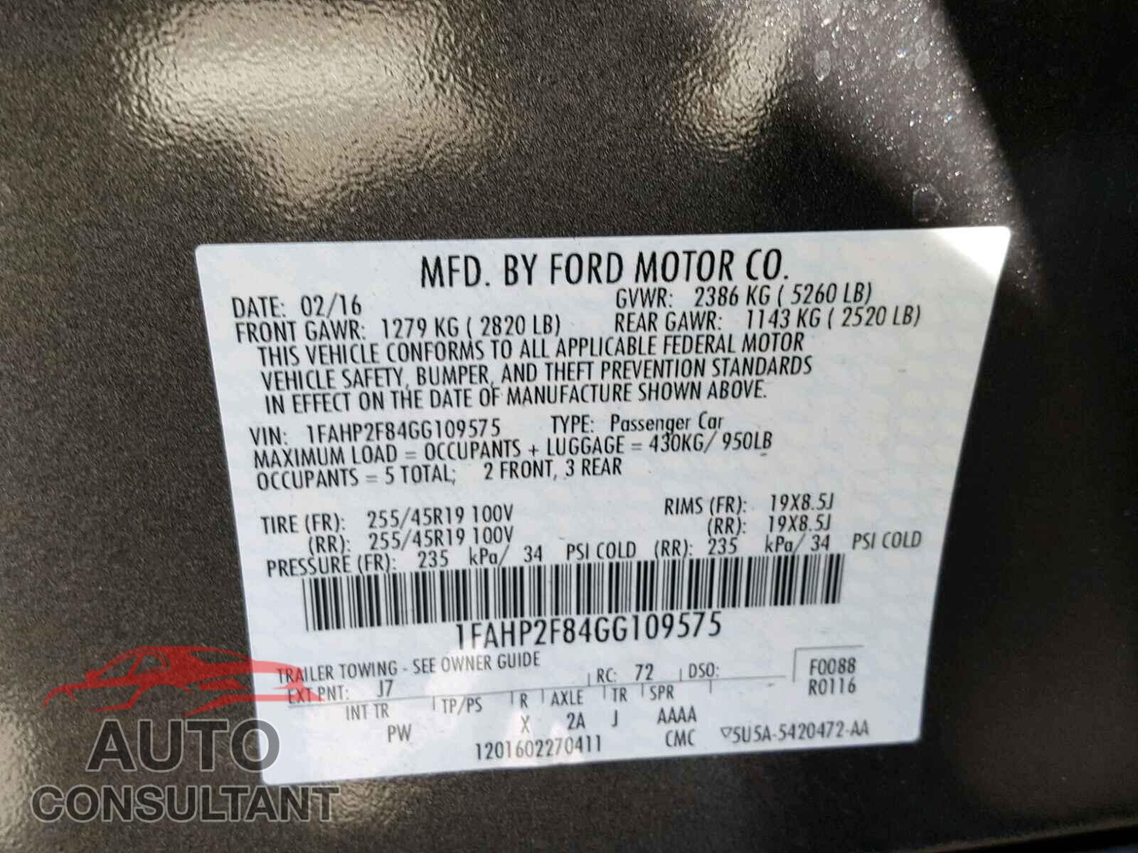 FORD TAURUS 2016 - 1FAHP2F84GG109575