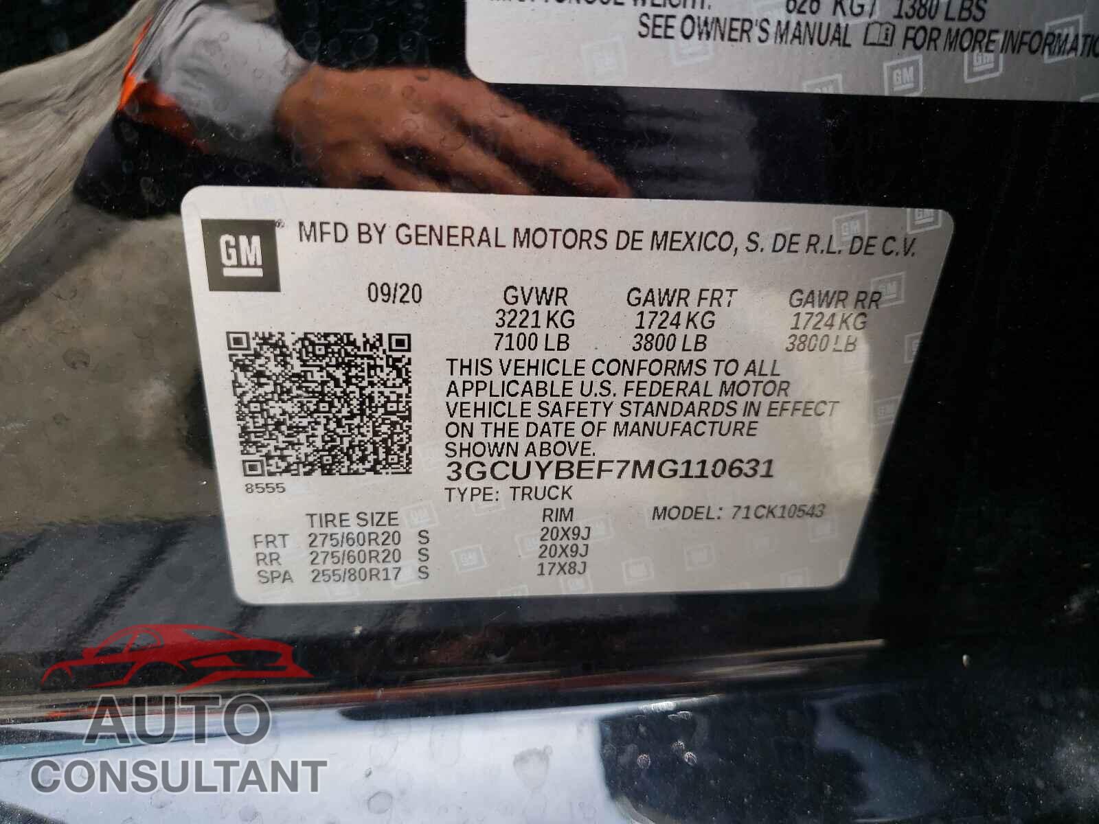 CHEVROLET SILVERADO 2021 - 3GCUYBEF7MG110631