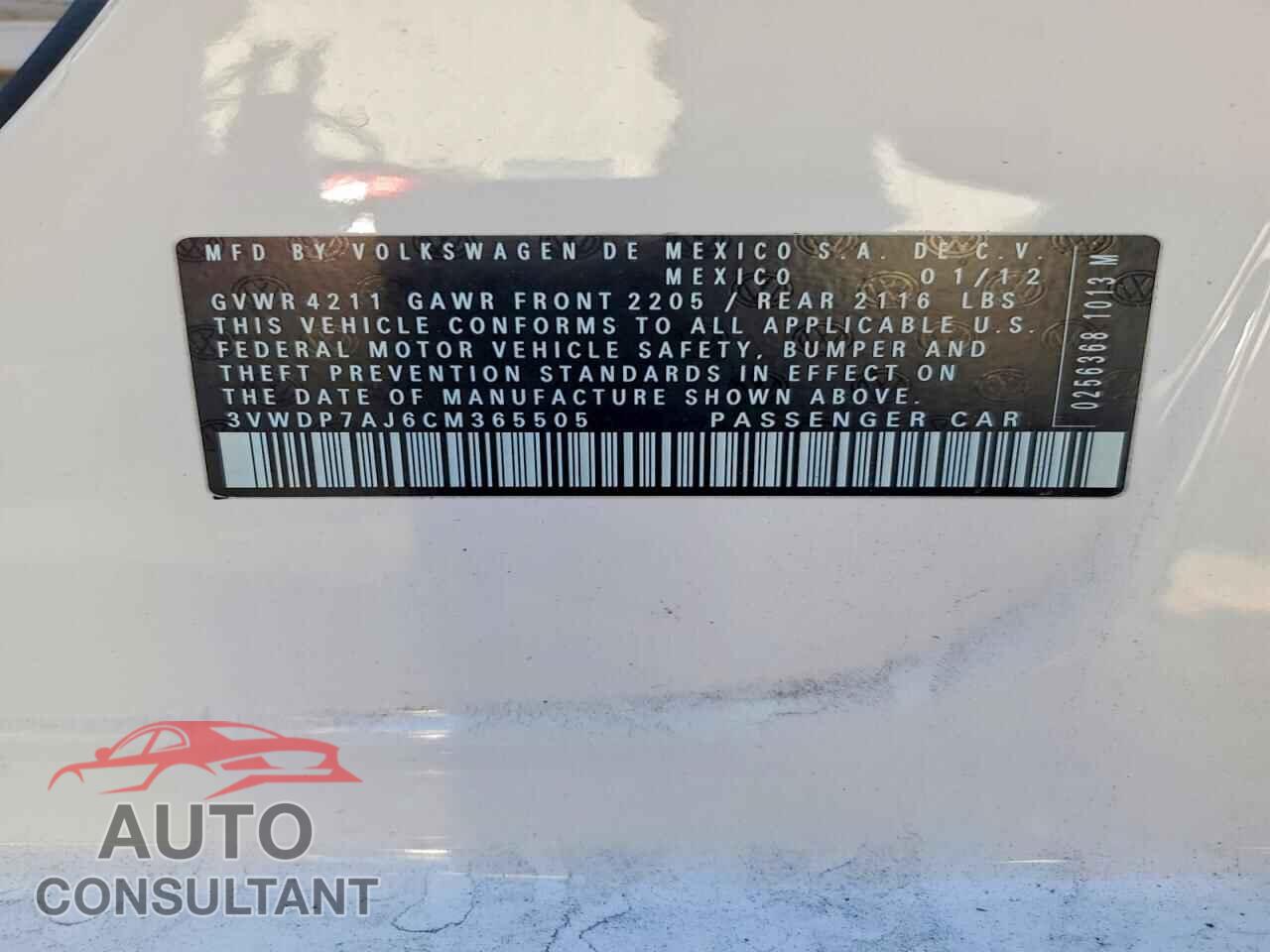 VOLKSWAGEN JETTA 2012 - 3VWDP7AJ6CM365505