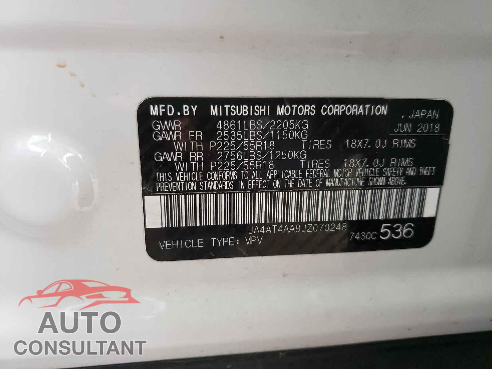 MITSUBISHI ECLIPSE 2018 - JA4AT4AA8JZ070248