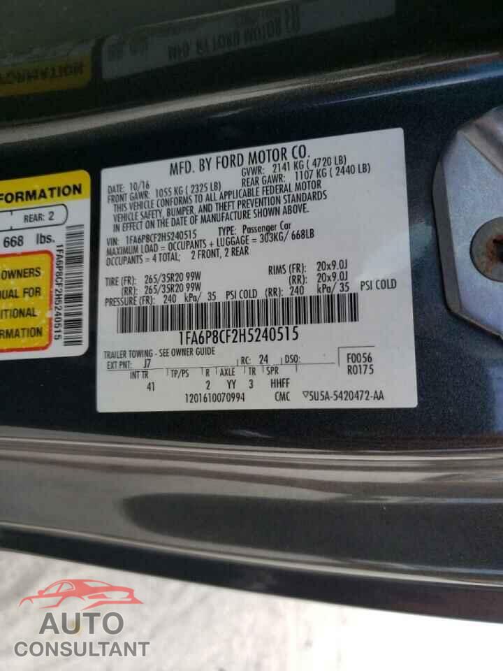 FORD MUSTANG 2017 - 1FA6P8CF2H5240515