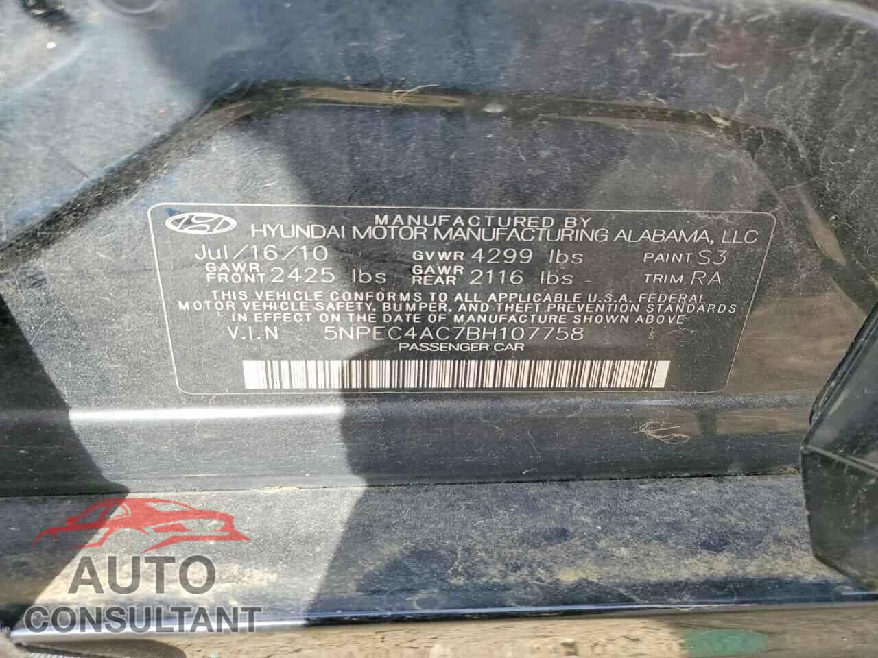 HYUNDAI SONATA 2011 - 5NPEC4AC7BH107758