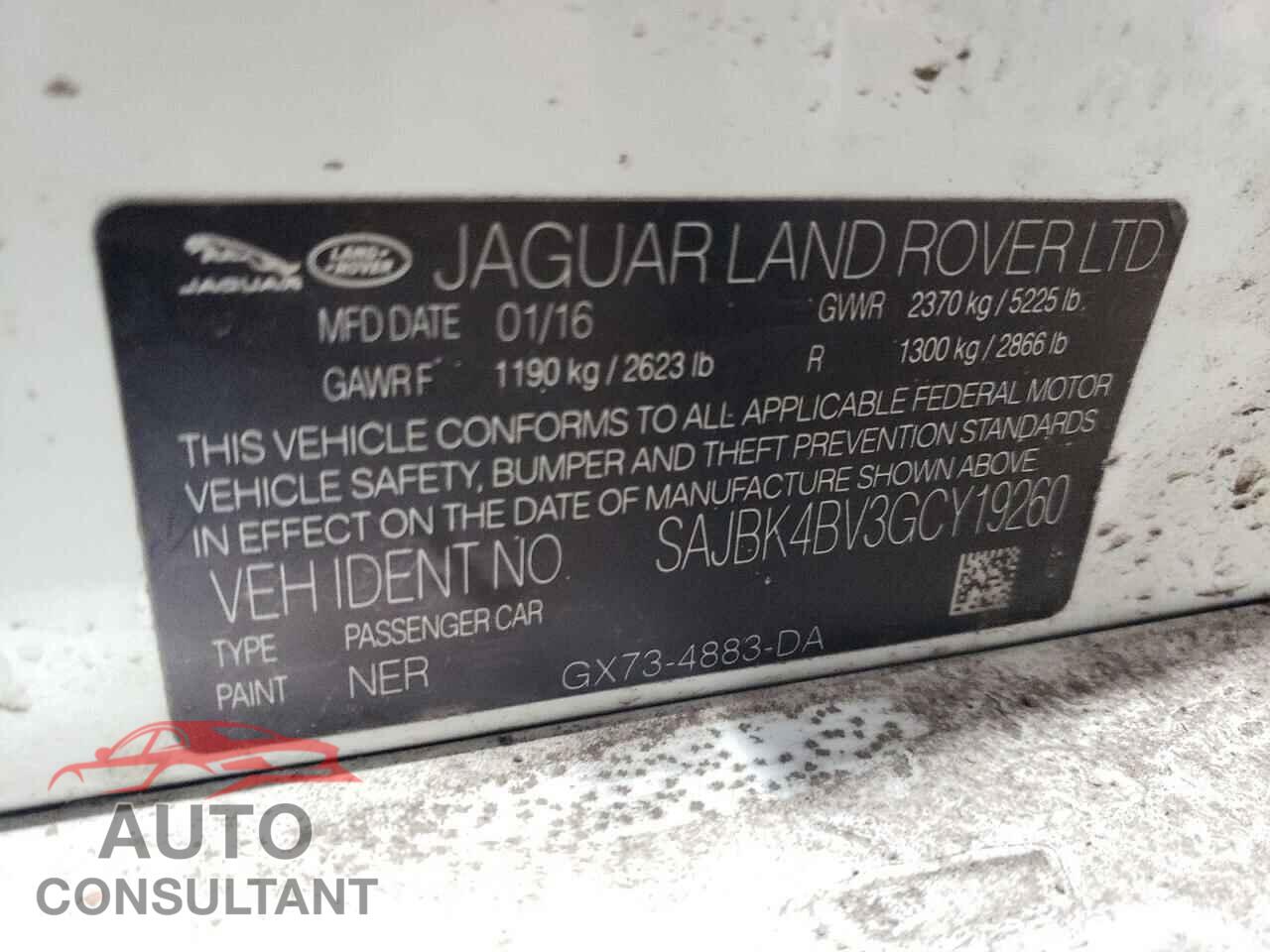 JAGUAR XF 2016 - SAJBK4BV3GCY19260