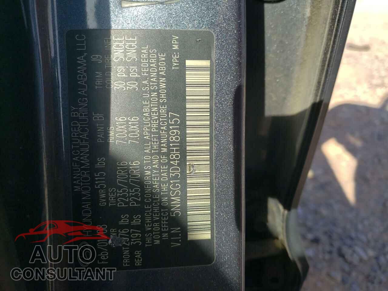 HYUNDAI SANTA FE 2008 - 5NMSG13D48H189157