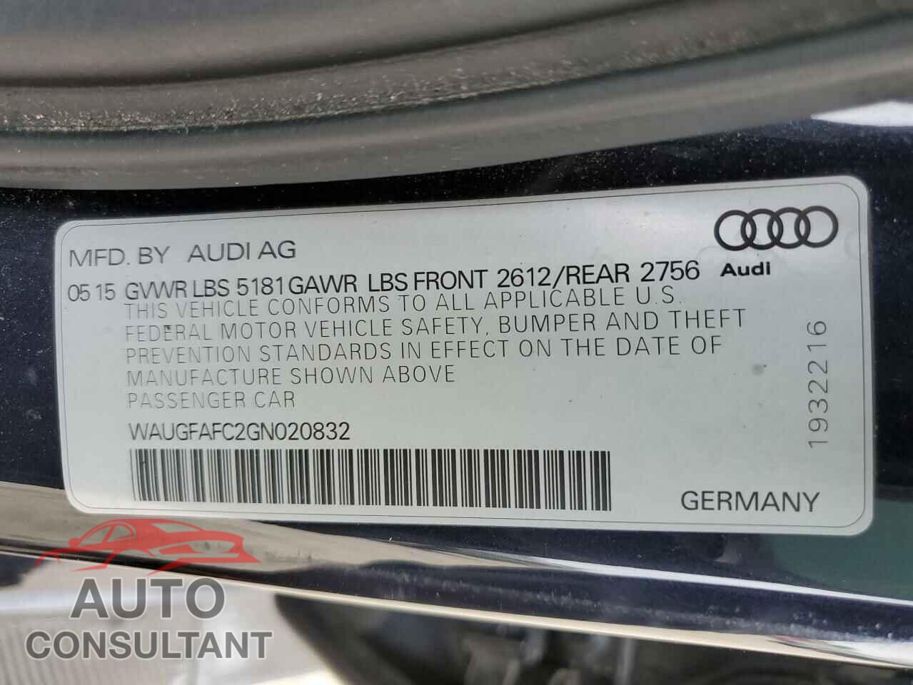 AUDI A6 2016 - WAUGFAFC2GN020832