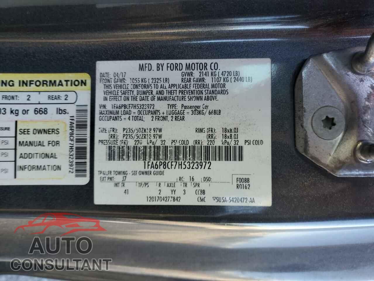FORD MUSTANG 2017 - 1FA6P8CF7H5323972