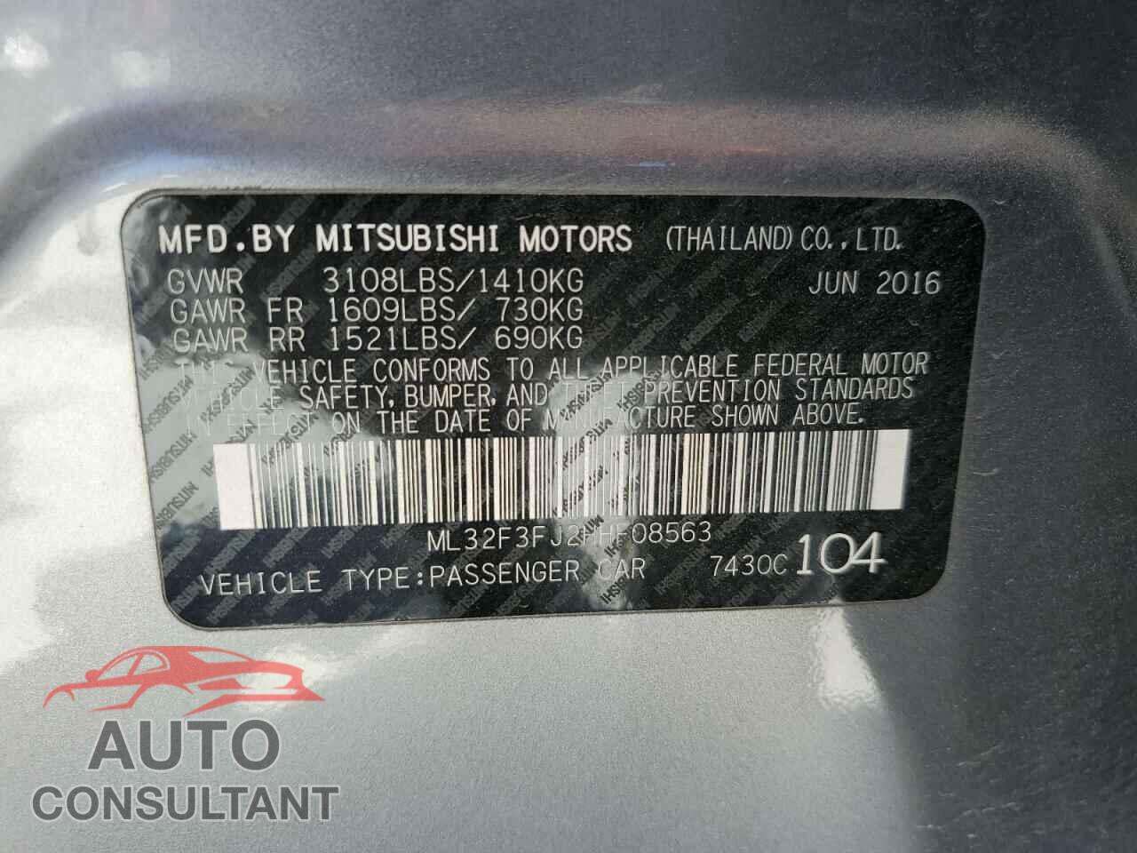 MITSUBISHI MIRAGE 2017 - ML32F3FJ2HHF08563