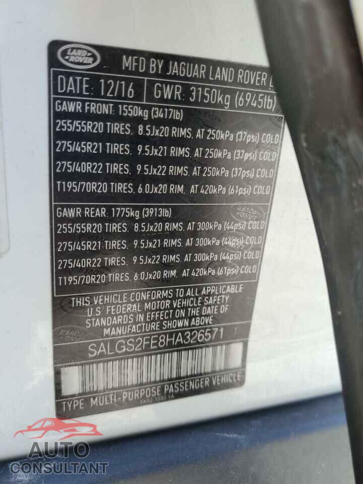 LAND ROVER RANGEROVER 2017 - SALGS2FE8HA326571
