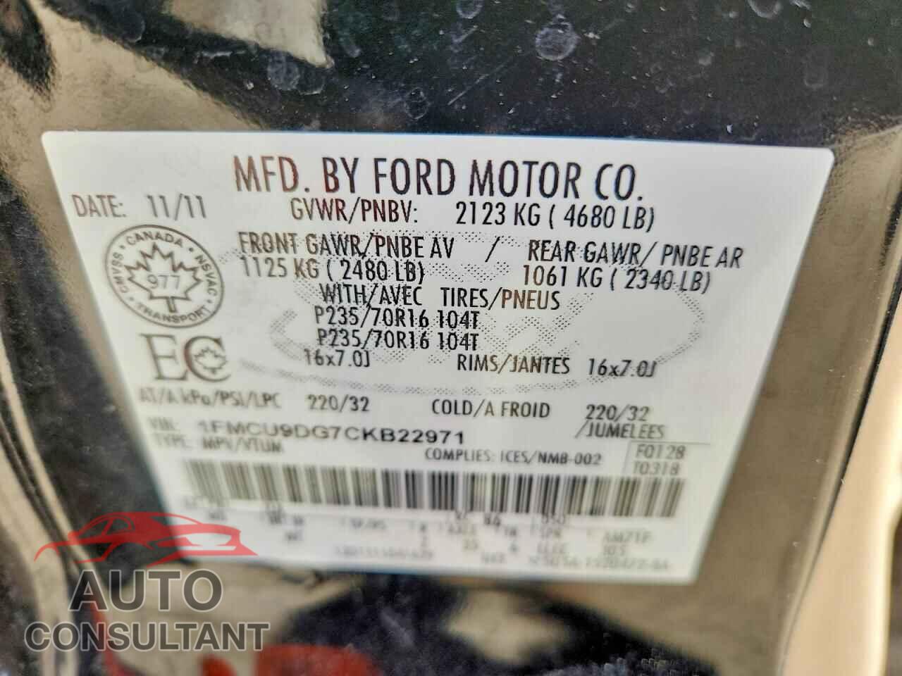 FORD ESCAPE 2012 - 1FMCU9DG7CKB22971