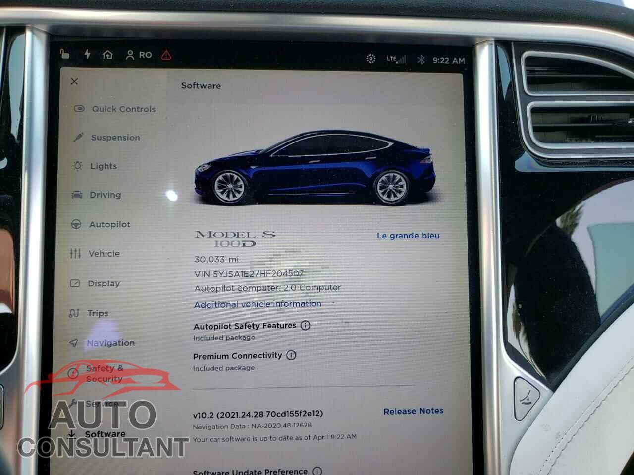 TESLA MODEL S 2017 - 5YJSA1E27HF204507
