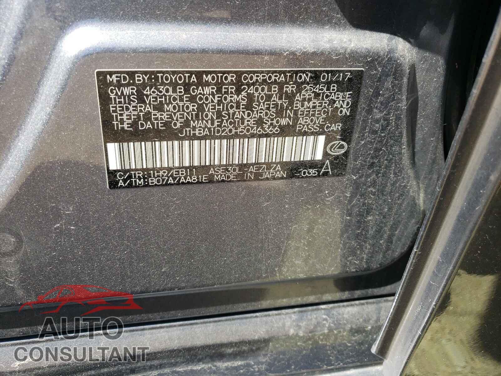 LEXUS IS 2017 - JTHBA1D20H5046366