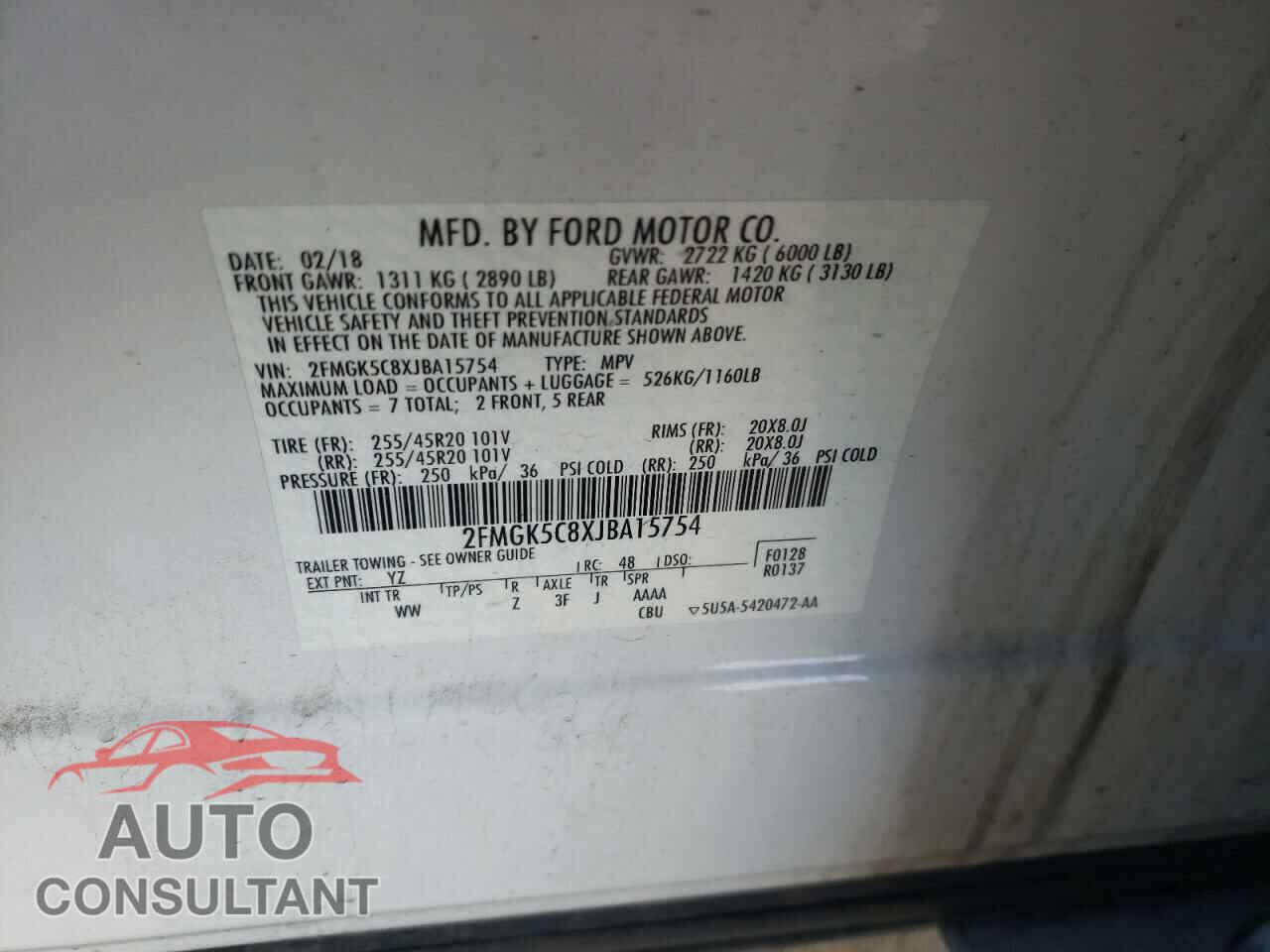 FORD FLEX 2018 - 2FMGK5C8XJBA15754