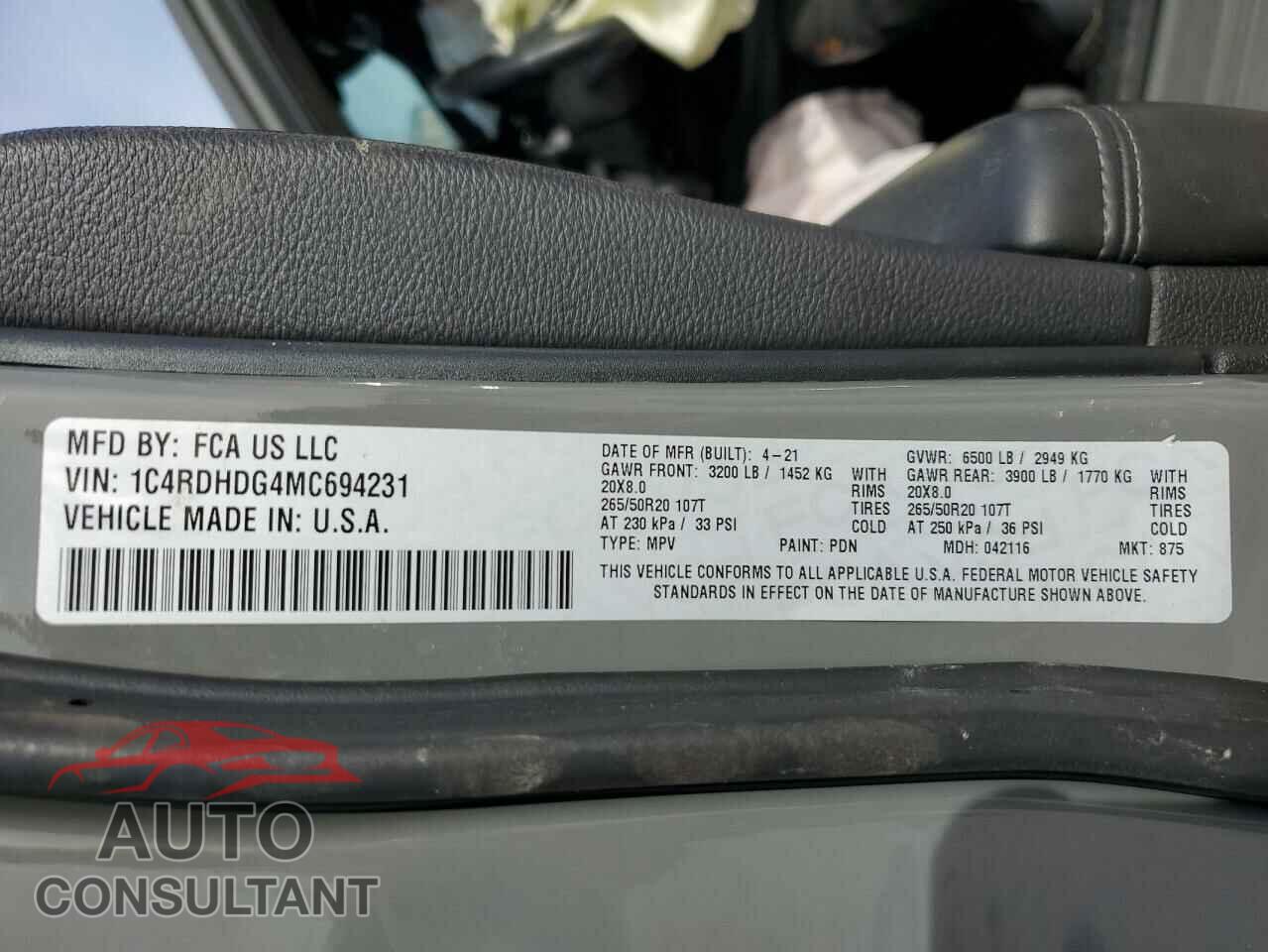 DODGE DURANGO 2021 - 1C4RDHDG4MC694231