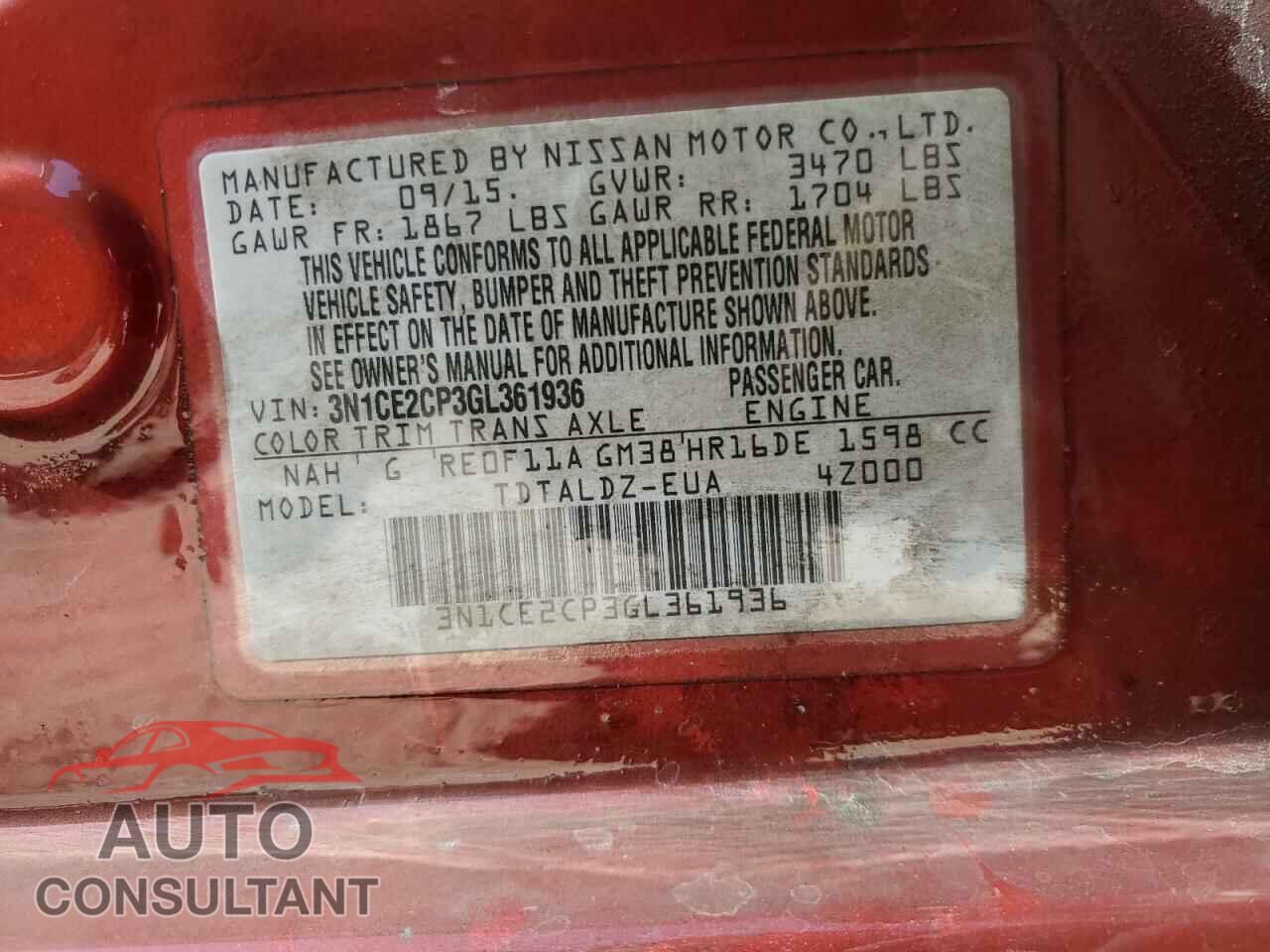 NISSAN VERSA 2016 - 3N1CE2CP3GL361936
