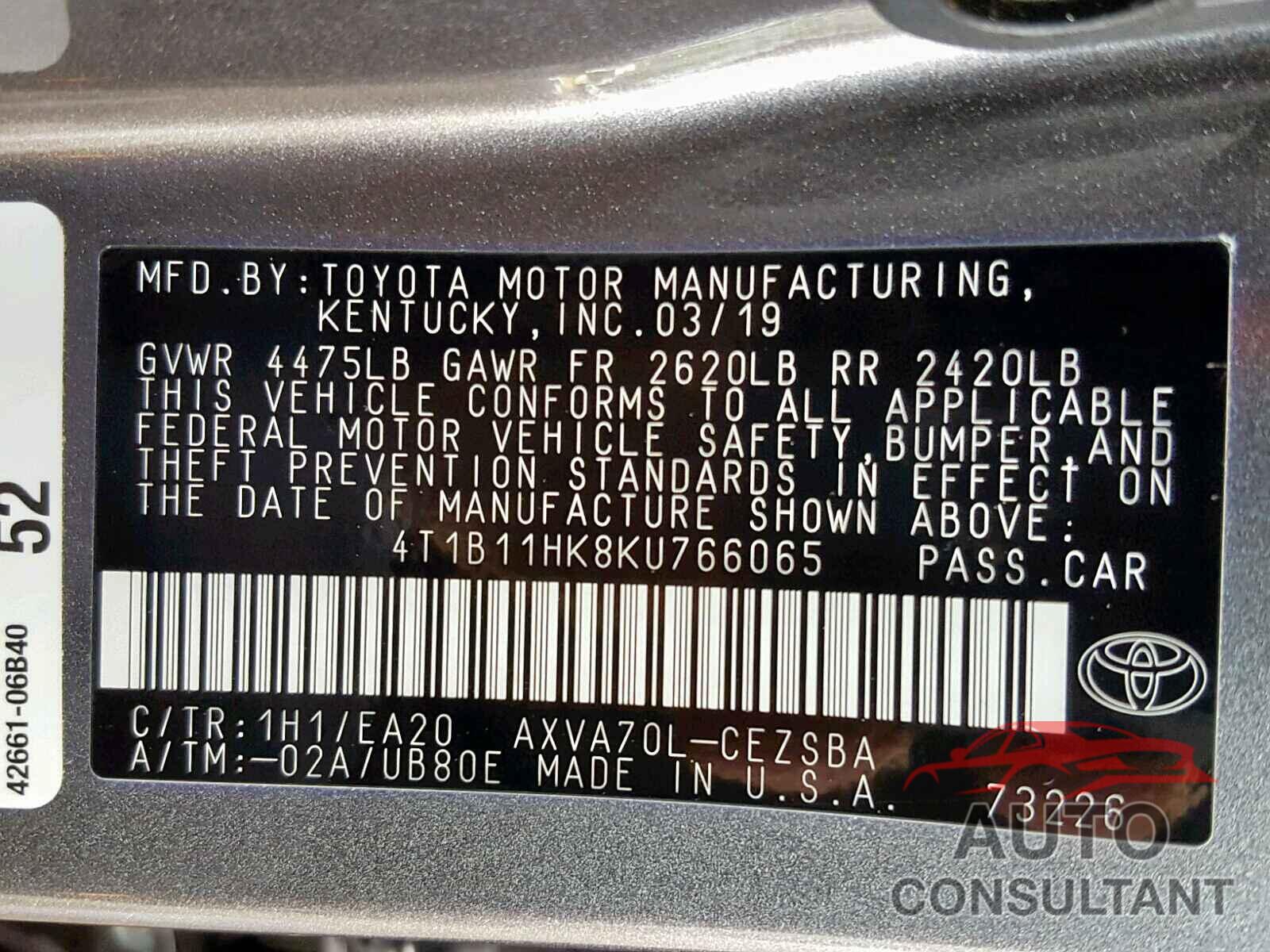 TOYOTA CAMRY 2019 - 4T1B11HK8KU766065