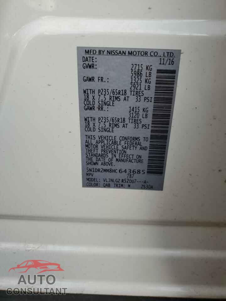 NISSAN PATHFINDER 2017 - 5N1DR2MM8HC643685