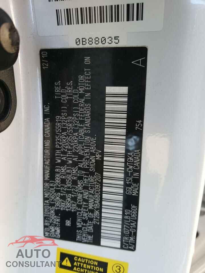 LEXUS RX350 2011 - 2T2BK1BA6BC097207