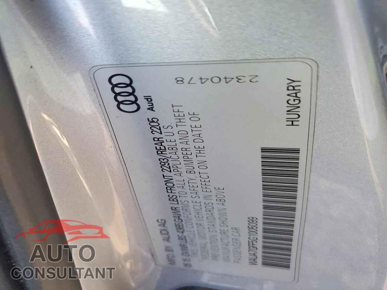 AUDI A3 2016 - WAUA7GFF5G1005099