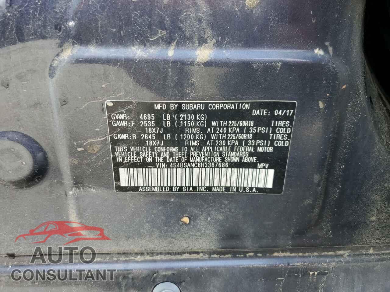 SUBARU OUTBACK 2017 - 4S4BSANC6H3387686
