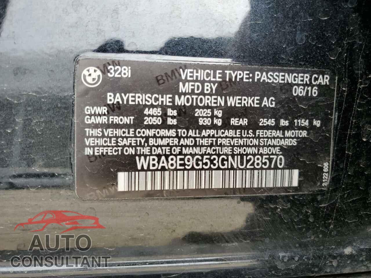 BMW 3 SERIES 2016 - WBA8E9G53GNU28570