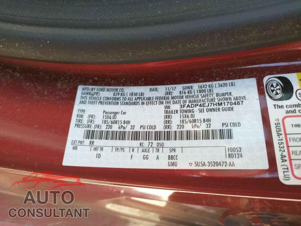 FORD FIESTA 2017 - 3FADP4EJ7HM170487