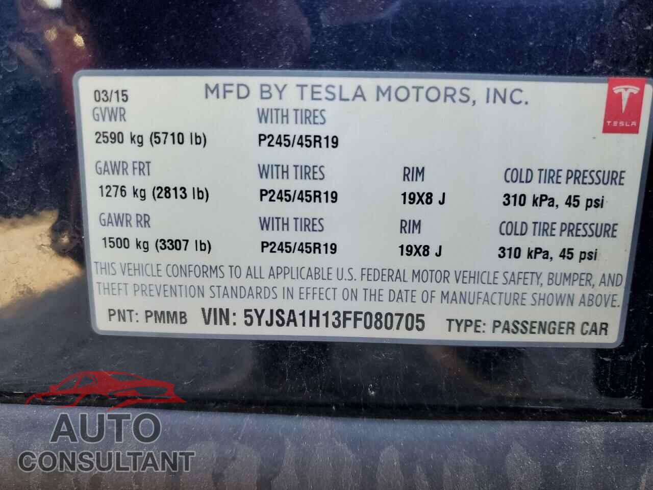 TESLA MODEL S 2015 - 5YJSA1H13FF080705
