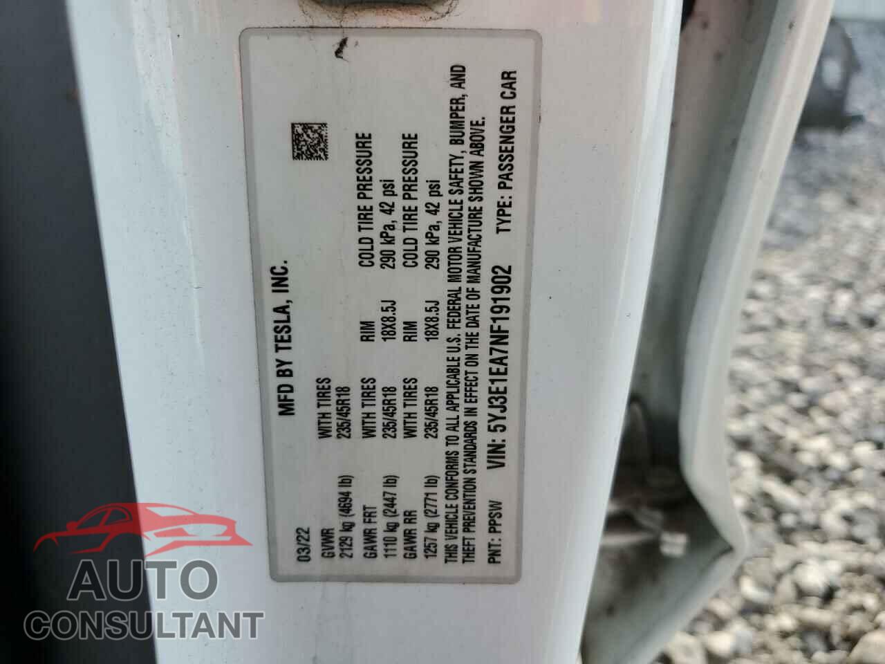TESLA MODEL 3 2022 - 5YJ3E1EA7NF191902