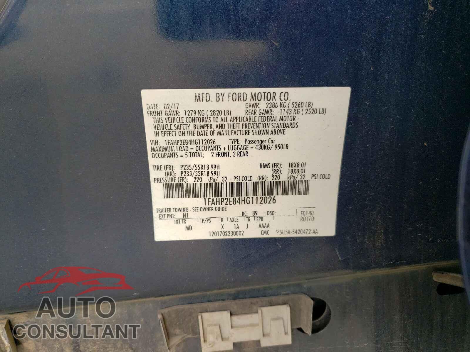 FORD TAURUS 2017 - 1FAHP2E84HG112026