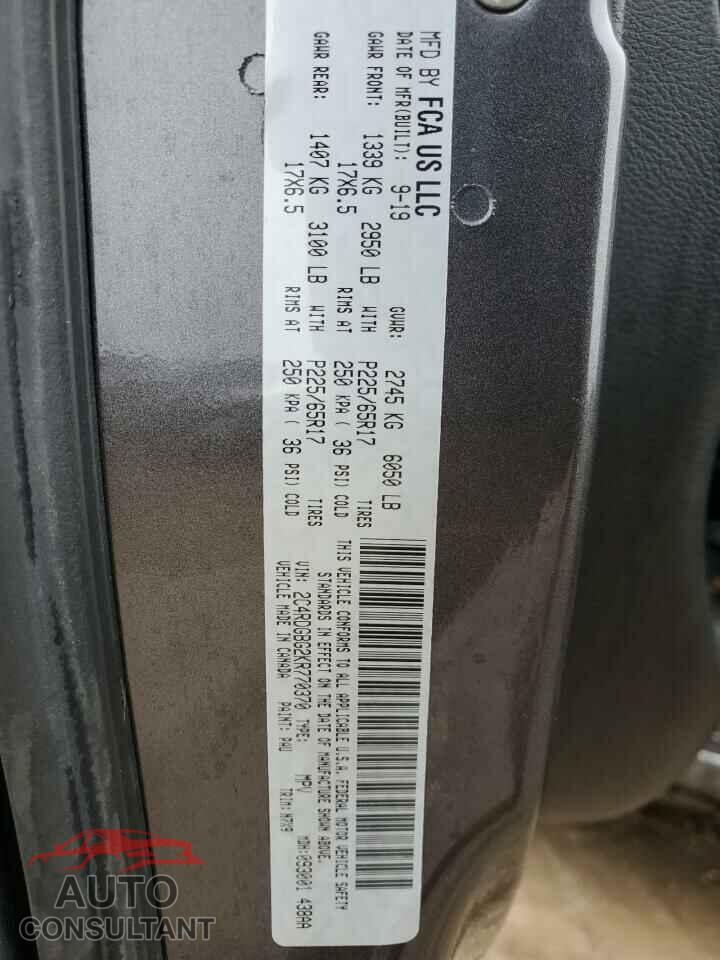DODGE CARAVAN 2019 - 2C4RDGBG2KR770370