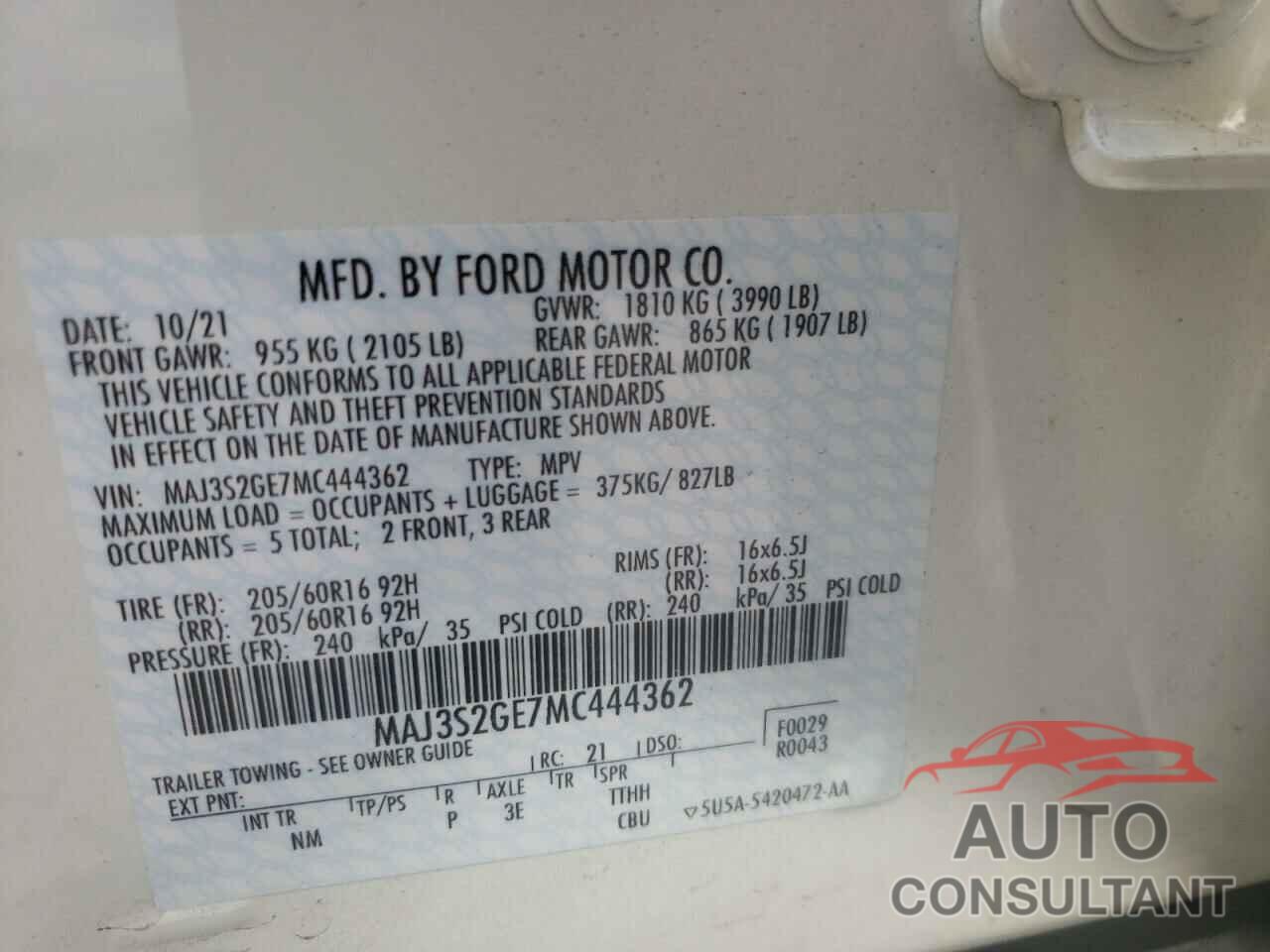 FORD ALL OTHER 2021 - MAJ3S2GE7MC444362